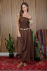 Strapless Shirred Midi Dress - Brown