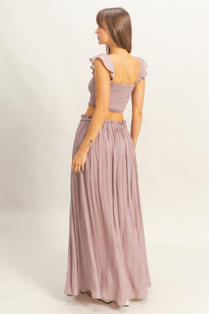 Boho Smocked Top & Maxi Skirt Set - Mauve