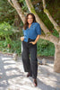 V-neck Puff Sleeve Shirt - Denim