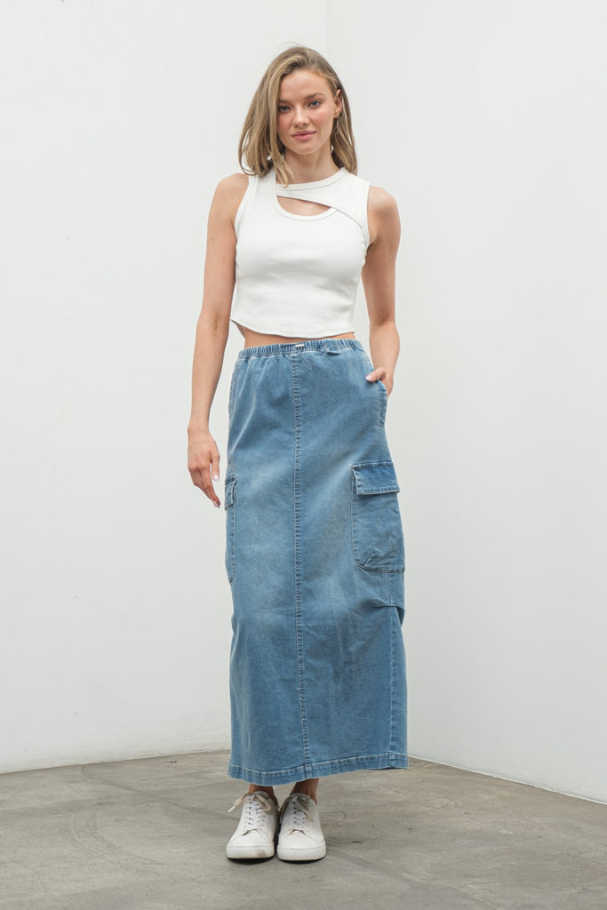 Cargo Denim Skirt - Blue