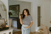 Scalloped Striped Sweater - Navy