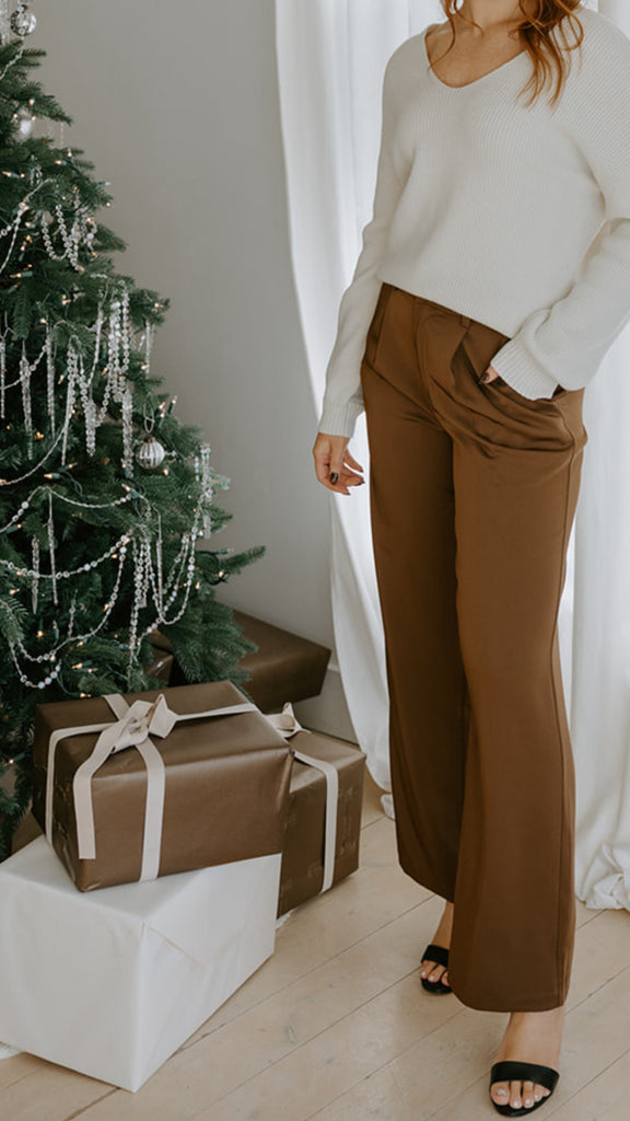 Wide Leg Dressy Pant - Brown