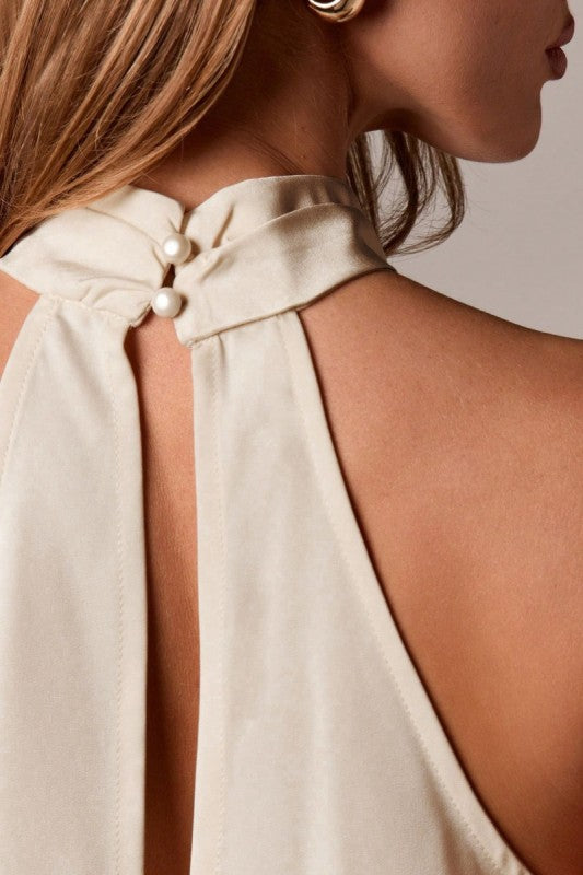 Asymmetrical Lace Halter Top - Ivory