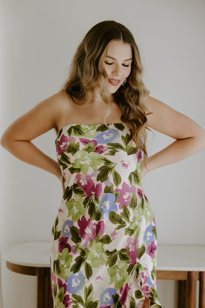 Front Ruffle Floral Dress - Violet
