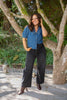 V-neck Puff Sleeve Shirt - Denim