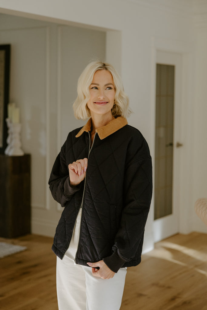 Quilted Jacket with Collar Detail - Navy