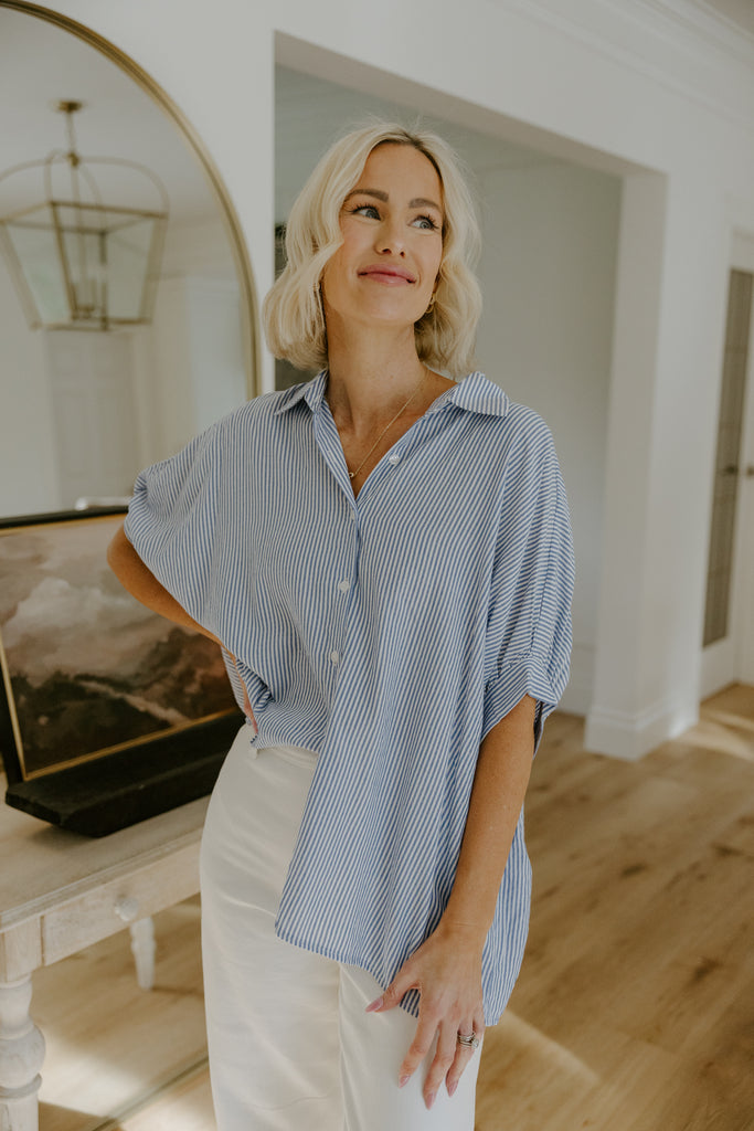 Oversized Striped Shirt - Blue