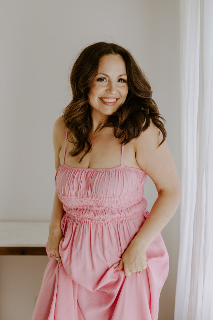Lightweight Ruched Top Midi Dress - Pink
