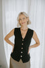 Sleeveless Knit Vest with Gold Buttons - Black