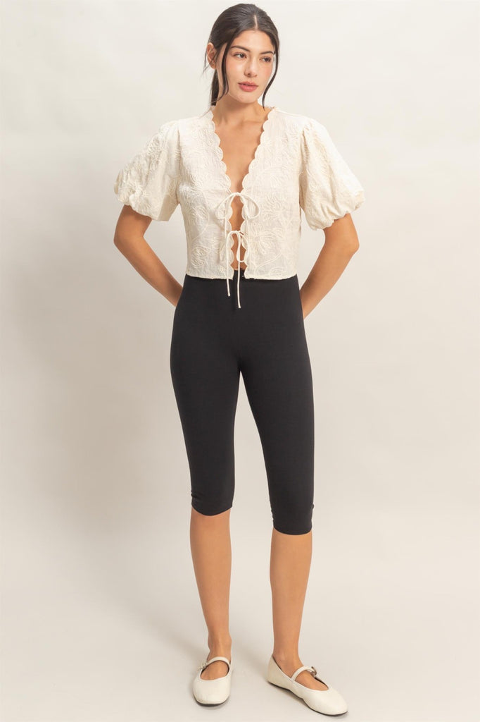 Embroidered Front Tie Shirt - Cream