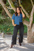 V-neck Puff Sleeve Shirt - Denim