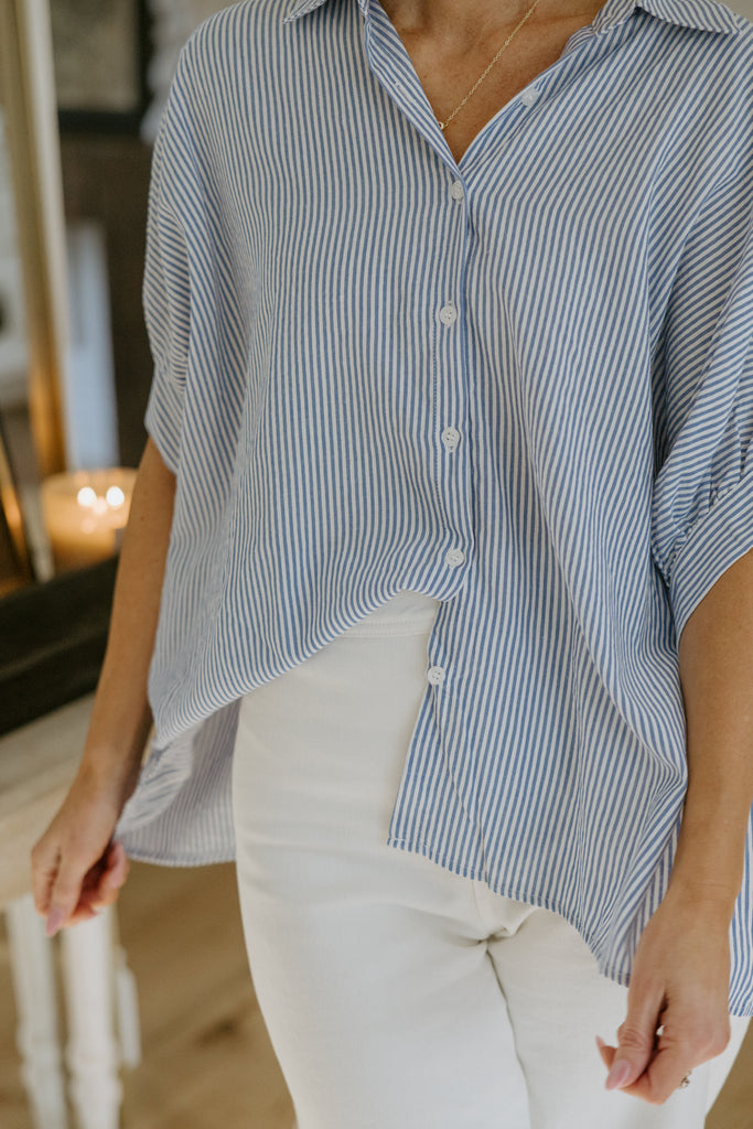Oversized Striped Shirt - Blue