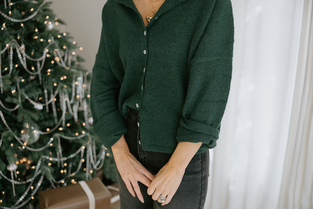 Lightweight Button Up Cardigan - Green