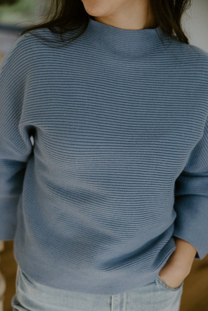 3/4 Ribbed Sweater - Azure