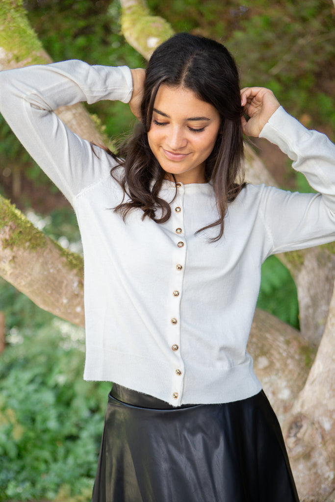 Cardigan with Gold Buttons - Cream