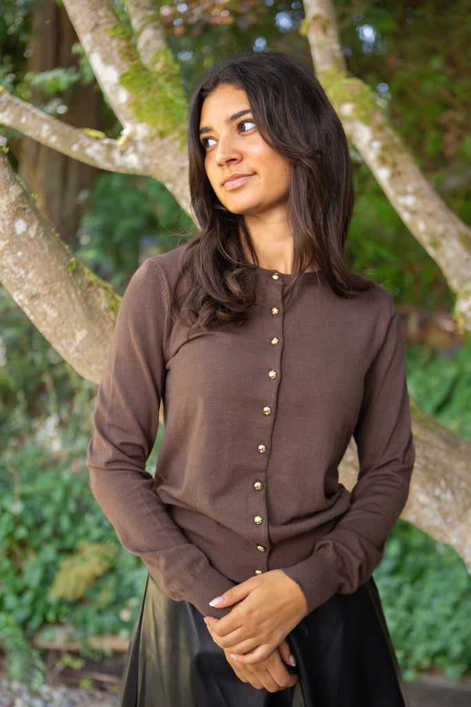 Cardigan with Gold Buttons - Mocha