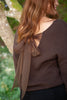 Back Bow V-Neck Sweater - Brown
