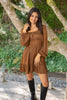 Square Neck Dress With Smocking - Copper