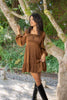 Square Neck Dress With Smocking - Copper