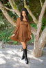 Square Neck Dress With Smocking - Copper