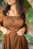 Square Neck Dress With Smocking - Copper