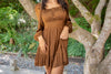 Square Neck Dress With Smocking - Copper