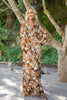 Dolman Sleeve Printed Tie Maxi - Cognac