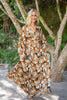 Dolman Sleeve Printed Tie Maxi - Cognac
