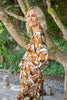 Dolman Sleeve Printed Tie Maxi - Cognac