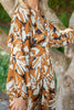 Dolman Sleeve Printed Tie Maxi - Cognac