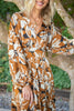 Dolman Sleeve Printed Tie Maxi - Cognac