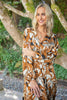 Dolman Sleeve Printed Tie Maxi - Cognac