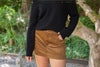 Faux Suede Mini Skort - Camel
