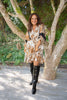 Dolman Sleeve Tie Front Print Dress