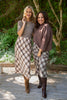 Plaid Print Midi Skirt - Brown/Pink
