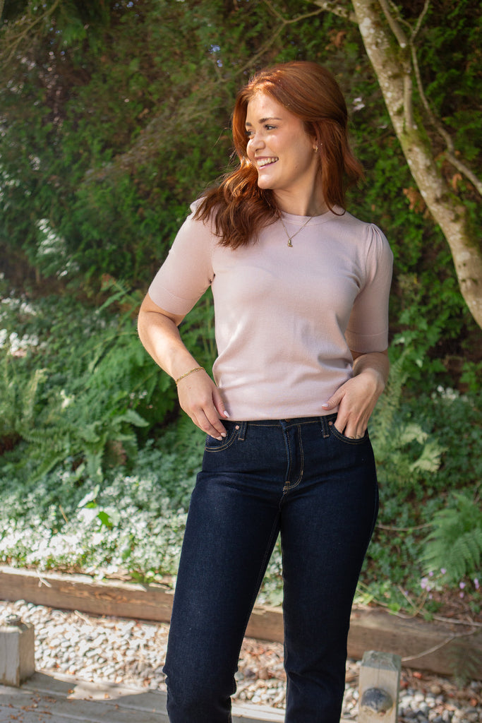 Short Puff Sleeve Sweater - Blush