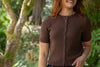 Short Sleeve Knit Cardigan - Brown