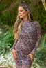 Floral Sheer Dress with Shirring - Pink
