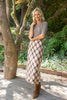 Plaid Print Midi Skirt - Brown/Pink