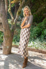 Plaid Print Midi Skirt - Brown/Pink