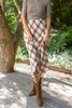 Plaid Print Midi Skirt - Brown/Pink
