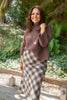 Plaid Print Midi Skirt - Brown