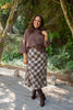 Plaid Print Midi Skirt - Brown