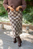 Plaid Print Midi Skirt - Brown