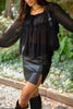 Sheer Long Sleeve Blouse - Black