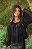 Sheer Long Sleeve Blouse - Black