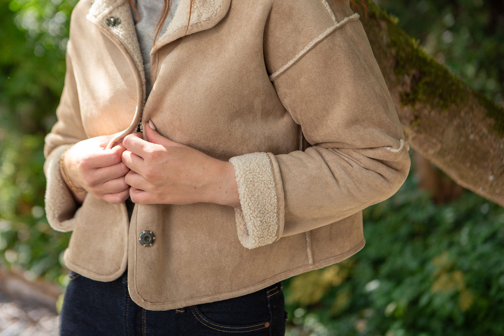Suede Jacket with Sherpa Lining - Taupe