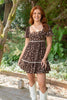 Floral Contrast Trim Dress - Brown