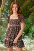 Floral Contrast Trim Dress - Brown