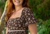 Floral Contrast Trim Dress - Brown